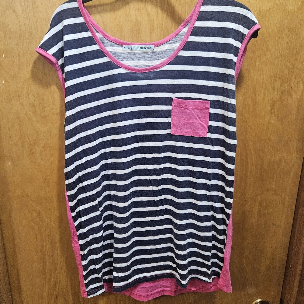 Striped short sleeve blue and pink shirt